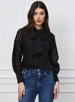 Camasa Teodara neagra cu maneci din organza si catifea