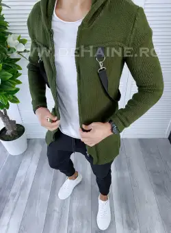 Cardigan barbati kaki cu gluga slim fit ZR T3615 K19