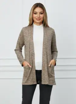 Cardigan Daniela bej cu buzunare