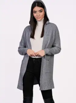 Cardigan Nadine gri din tricot cu buzunare