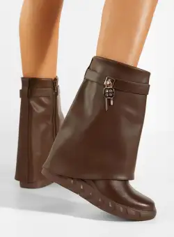 Cizme cu platforma ascunsa maro Serena