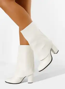Cizme cu toc gros albe Patience