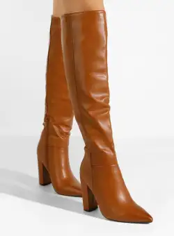Cizme cu toc gros Amra camel