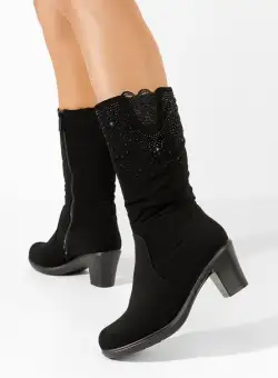 Cizme cu toc gros Bonella negre