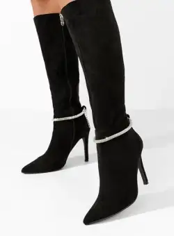 Cizme cu toc subtire Piera negre