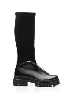 Cizme dama din piele naturala strech box, Leofex - 440 Negru box strech