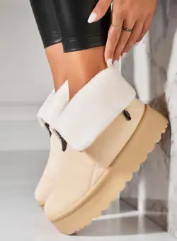 Cizme Dama Imblanite Bej din Piele Ecologica Intoarsa Elissa