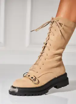 Cizme Dama Imblanite Bej din Piele Ecologica Intoarsa Inaya