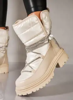 Cizme Dama Imblanite Bej din Piele Ecologica Riham