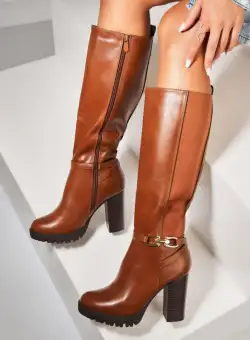 Cizme Dama Imblanite Camel din Piele Ecologica Shannel