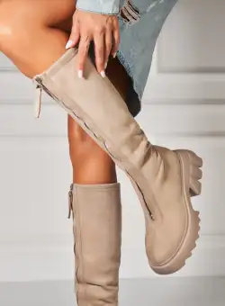 Cizme Dama Imblanite Gri din Piele Ecologica Intoarsa Everle2