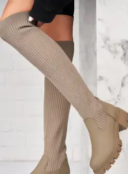 Cizme Dama Imblanite Kaki din Piele Ecologica Keirza