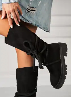 Cizme Dama Imblanite Negre din Piele Ecologica Intoarsa Haily