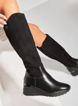 Cizme Dama Imblanite Negre din Piele Ecologica Intoarsa lhan