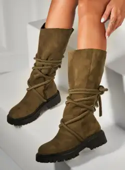 Cizme Dama Imblanite Verzi din Piele Ecologica Intoarsa Haily