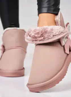 Cizme Dama Scurte Roz din Piele Ecologica Intoarsa Alveena