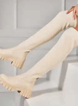 Cizme Iarna Bej din Piele Ecologica Elayne