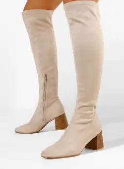 Cizme lungi cu toc bej Maciera