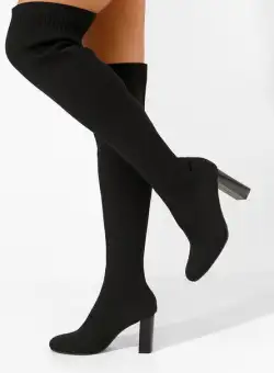 Cizme lungi cu toc gros Megia negre