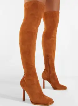 Cizme lungi cu toc subtire camel Mincia