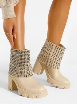 Cizme scurte dama bej Almasa