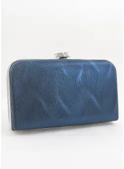 Clutch bleumarin cu aspect sidefat si elemente argintii