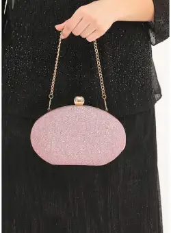 Clutch roz cu glitter si forma ovala