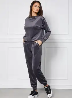 Compleu Denisa gri din catifea cu nasturi