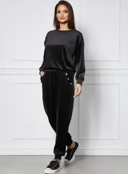 Compleu Denisa negru din catifea cu nasturi