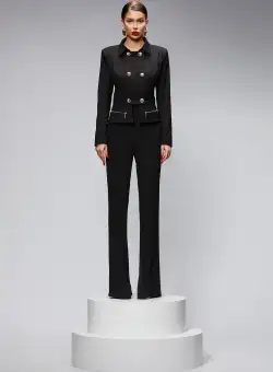 Compleu elegant negru cu pantaloni evazati