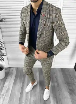 Costum barbati slim fit in carouri sacou + pantaloni 10268 16-1.1