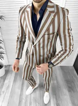 Costum barbati slim fit in carouri sacou + pantaloni 1047 E 77-1.5 ~