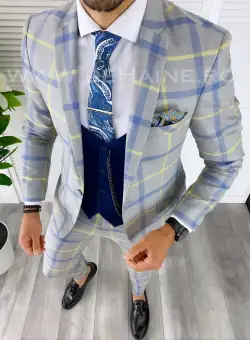 Costum barbati slim fit + Vesta bleumarin B5385 e 82-4.5 ~