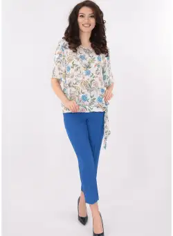 Costum elegant albastru format din bluza si pantaloni
