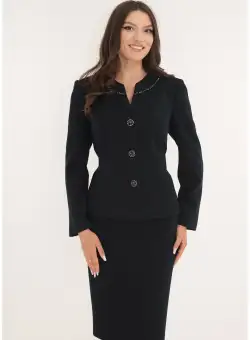 Costum - sacou si fusta din stofa texturata bleumarin