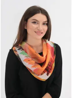 Esarfa patrata cu print abstract caramiziu din matase