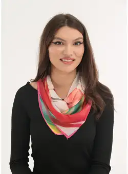 Esarfa patrata din matase cu print floral multicolor