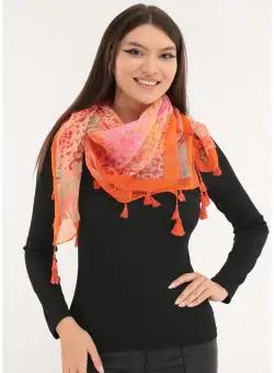 Esarfa patrata orange cu animal print