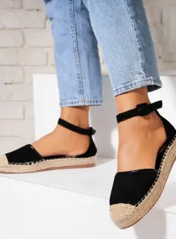 Espadrile dama Negre din Piele Ecologica Intoarsa Lailah