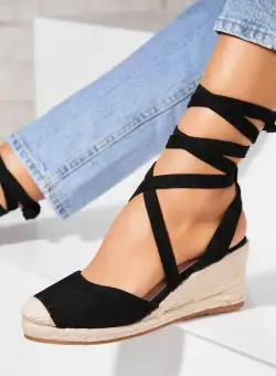 Espadrile dama Negre din Piele Ecologica Intoarsa Senya