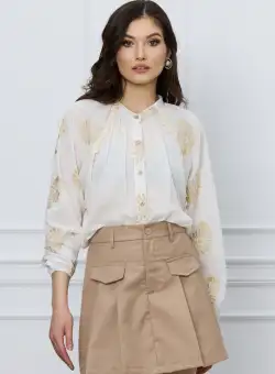 Fusta Andra bej scurta cu pliuri