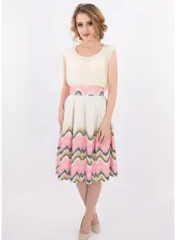 Fusta cu pliuri si print zig-zag roz