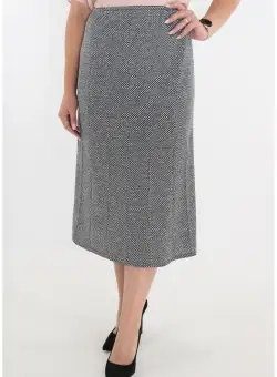 Fusta evazata in clini gri-pepit cu elastic in talie