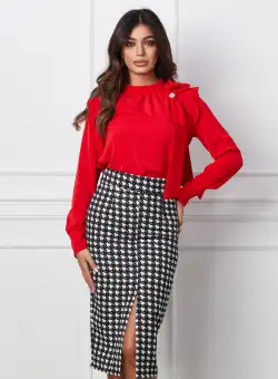 Fusta MBG neagra midi conica cu imprimeu pepit alb