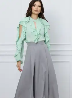 Fusta midi gri cu pliuri