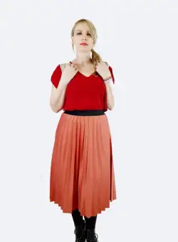 Fusta plisata corai Camelia