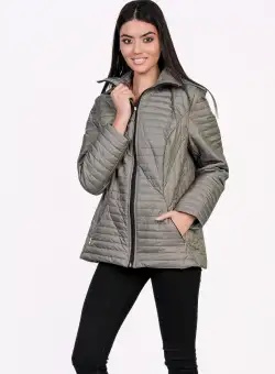 Geaca Anca kaki subtire cu gluga si design in dungi