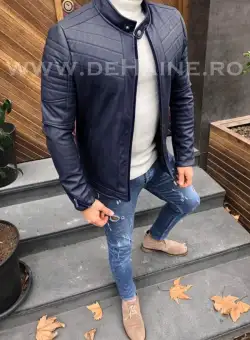 Geaca barbati bleumarin piele ecologica B2805 J3 J4-2