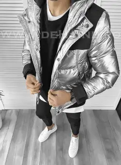 Geaca barbati de iarna imblanita gri deschis 1005