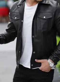 Geaca barbati neagra piele ecologica 12407 49-1